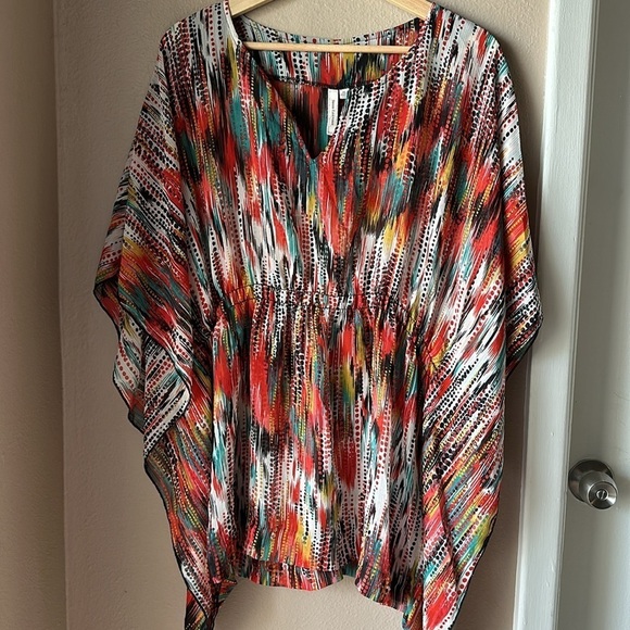SUSAN LAWRENCE Sheer Flowy Colorful Poncho Coverup - Picture 2 of 7